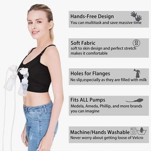 (2 count) hands free pumping bras, black. Size L/XL